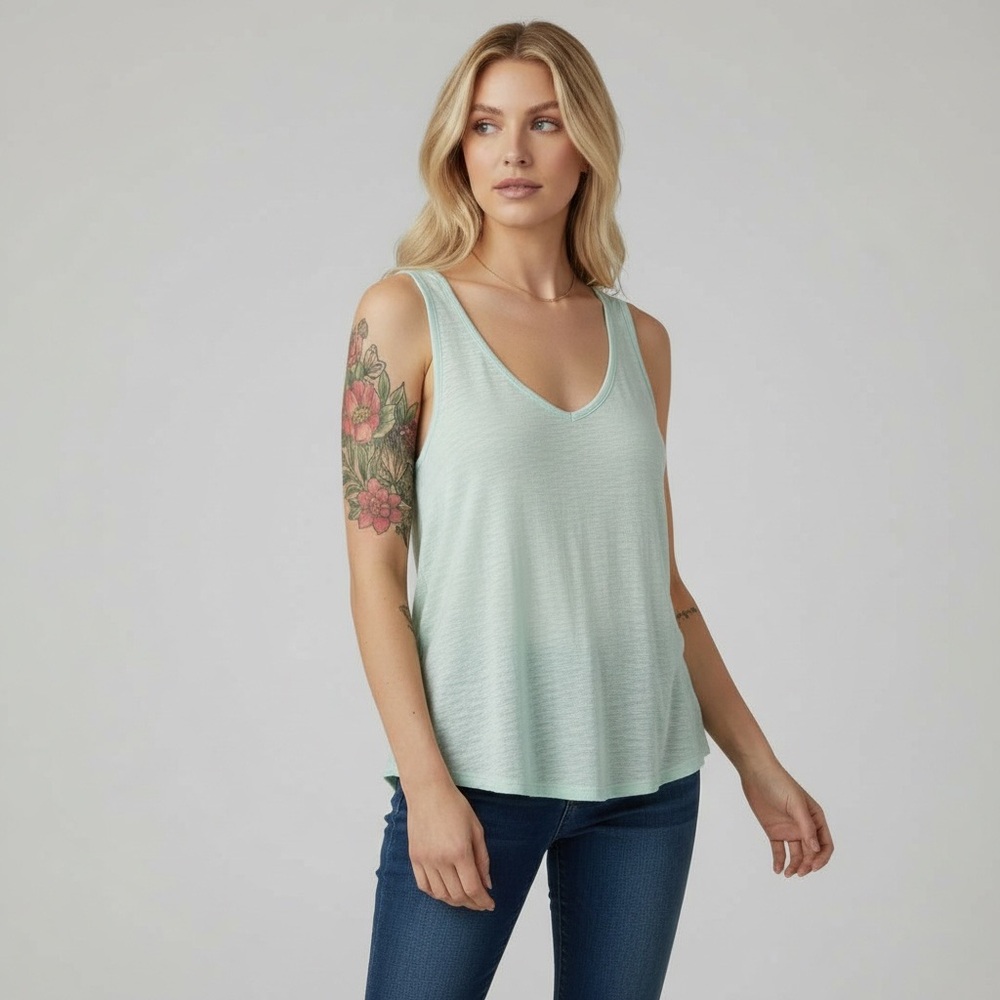 EXPRESS | One Eleven Slub V Neck Lightweight Tank Top Blue